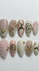 Blush Pink and Ivory Bridal Nails with Gold Swirls, Shells and Floral Details