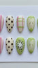 Kiwi-Inspired Fruit Nail Set With Pink Stripes, Plaid, and Polka Dots
