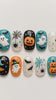 Teal Halloween Press On Nails With Ghosts, Pumpkins, Bats and Spiderwebs