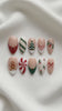 Christmas Gingerbread Press-On Nails With Candy Cane Stripes, Holly, Bows, and Tree Art