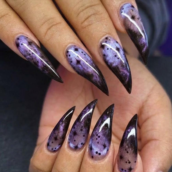 Purple and Black Galaxy Dragon Claw Press-On Nails