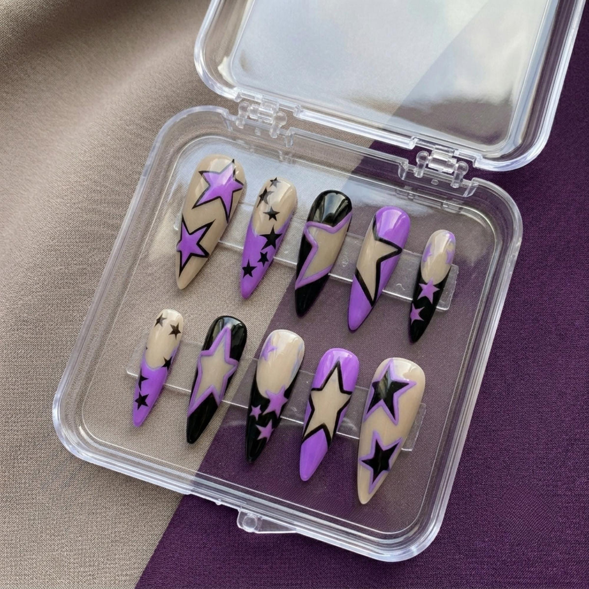 Purple, Black & Nude Y2K Grunge Star Press-On Nails