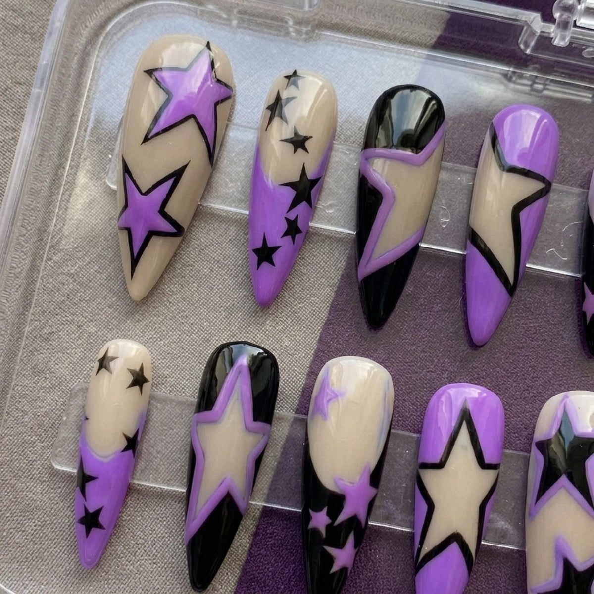 Purple, Black & Nude Y2K Grunge Star Press-On Nails