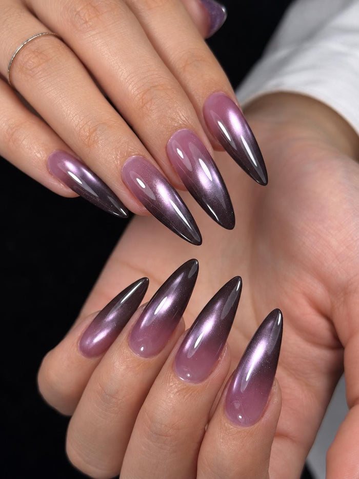 Purple to Charcoal Ombre Cat Eye Press On Nails