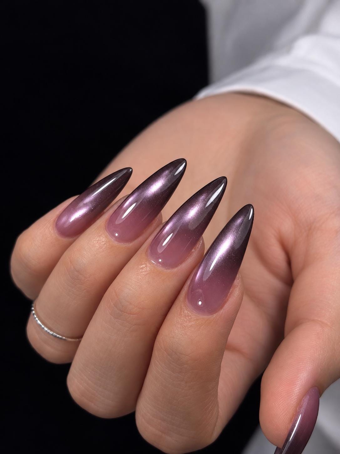Purple to Charcoal Ombre Cat Eye Press On Nails