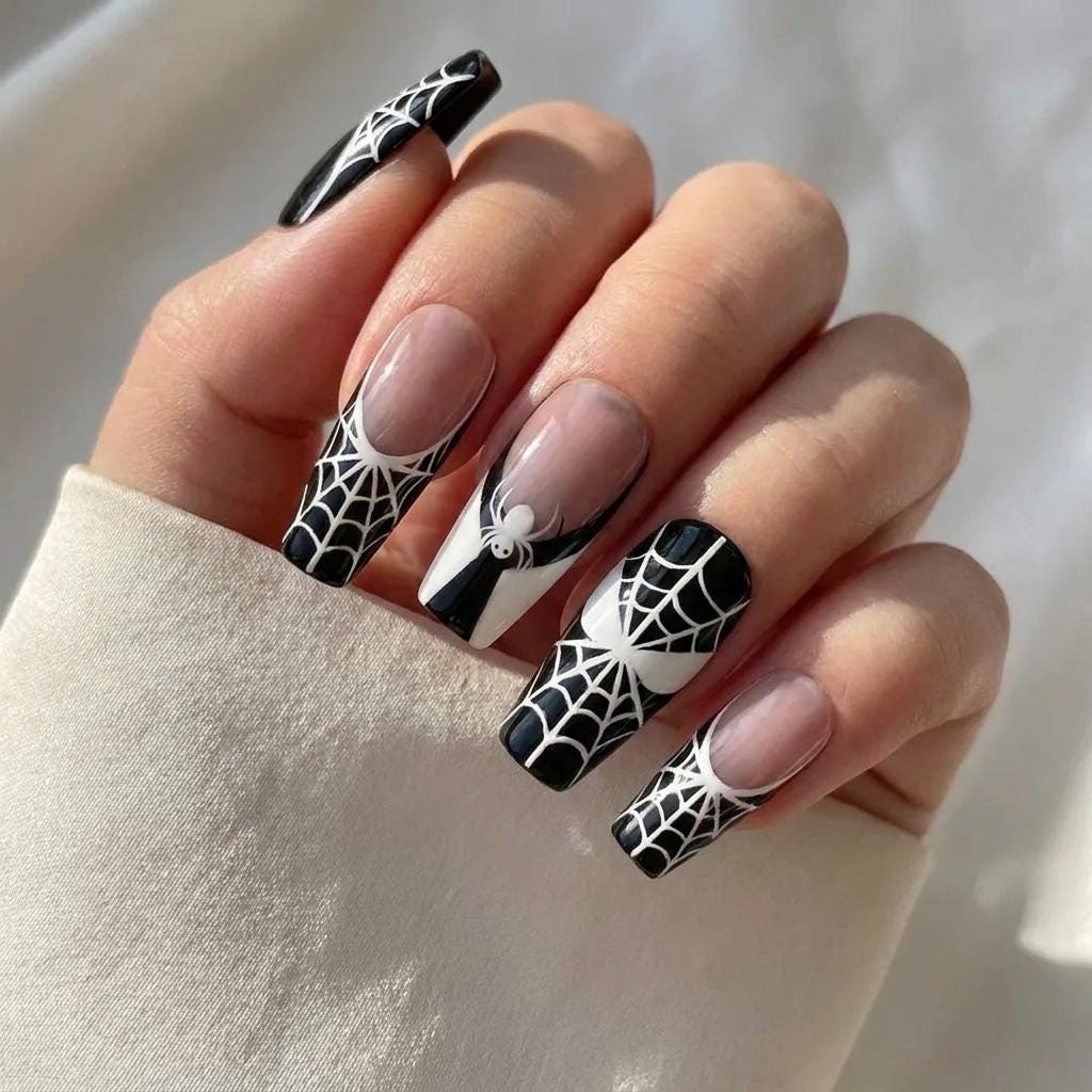 Red and Black Spider Web Comic Hero Halloween Press On Nails