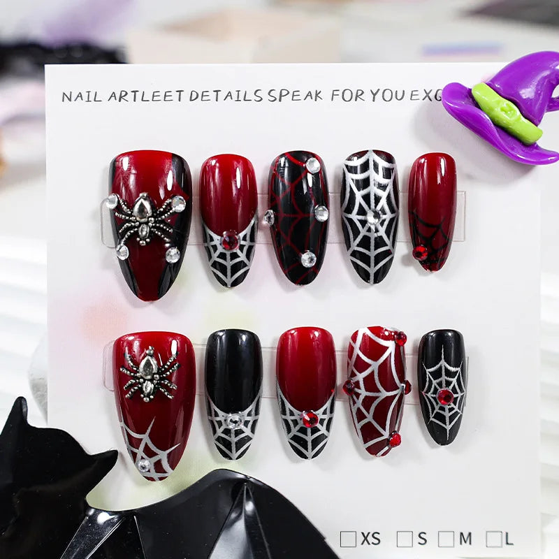 Red and Black Spiderweb Halloween Press On Nail Set