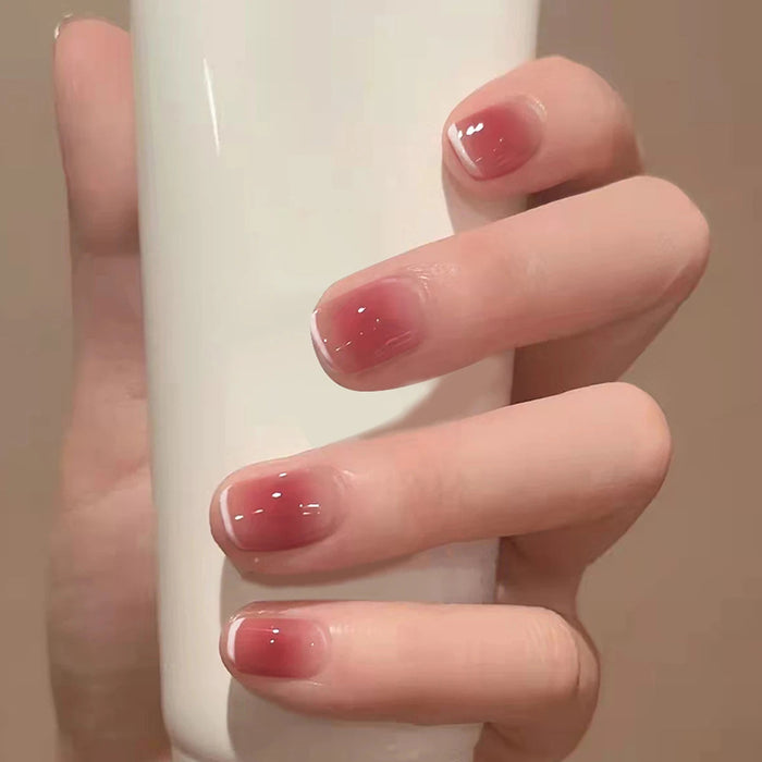 Red Blush Ombre Press On Nails with Glossy Pink Gradient