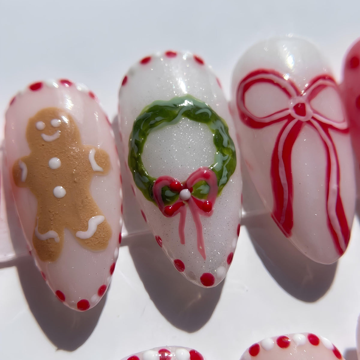 Red Christmas Gingerbread and Bow Press-On Nail Set
