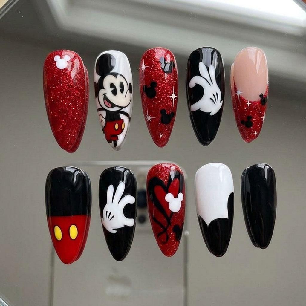 Red Glitter Mouse Cartoon Halloween Nail Set
