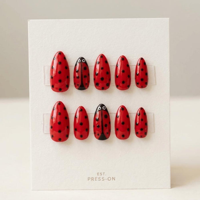 Red Ladybug Press On Nails With Black Spots