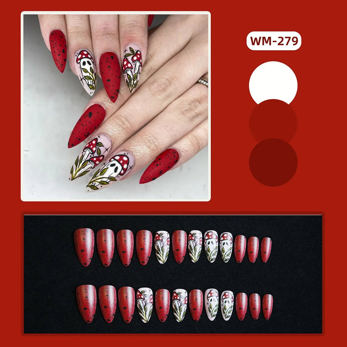 Red Speckled Mushroom and Ghost Halloween Press On Nail Set
