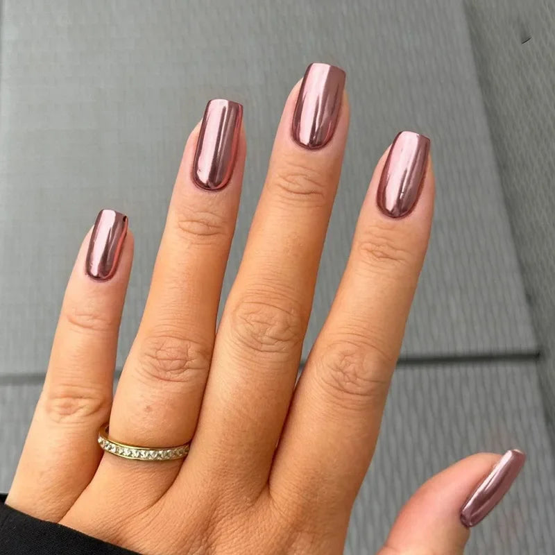 Reflective Rose Pink Chrome Press On Nails