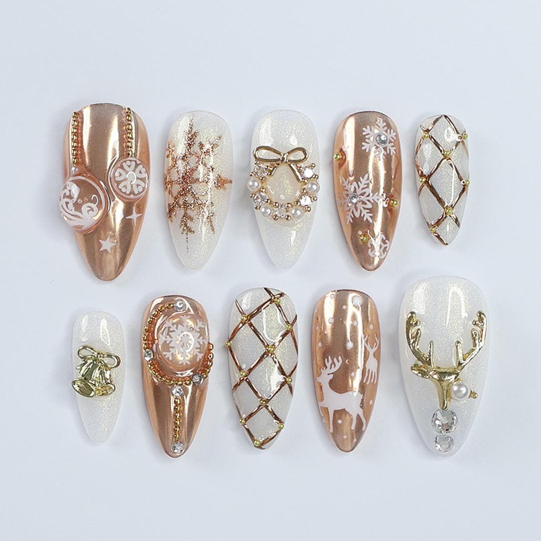Rose Gold Reindeer and Snowflake Christmas Nail Set