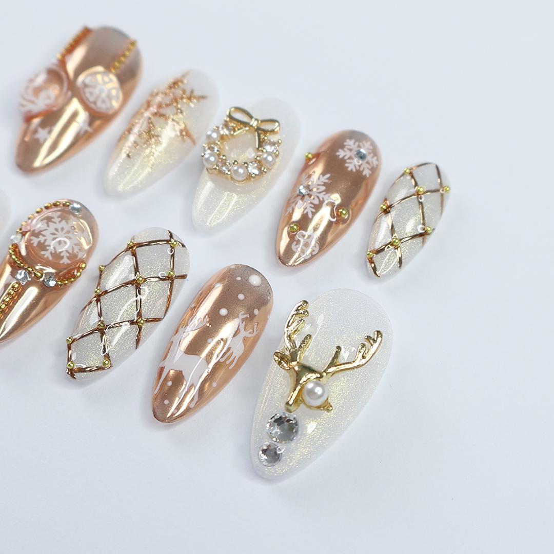 Rose Gold Reindeer and Snowflake Christmas Nail Set