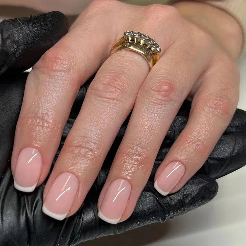 Rose Nude French Tip Press On Nails With Glossy White Tips
