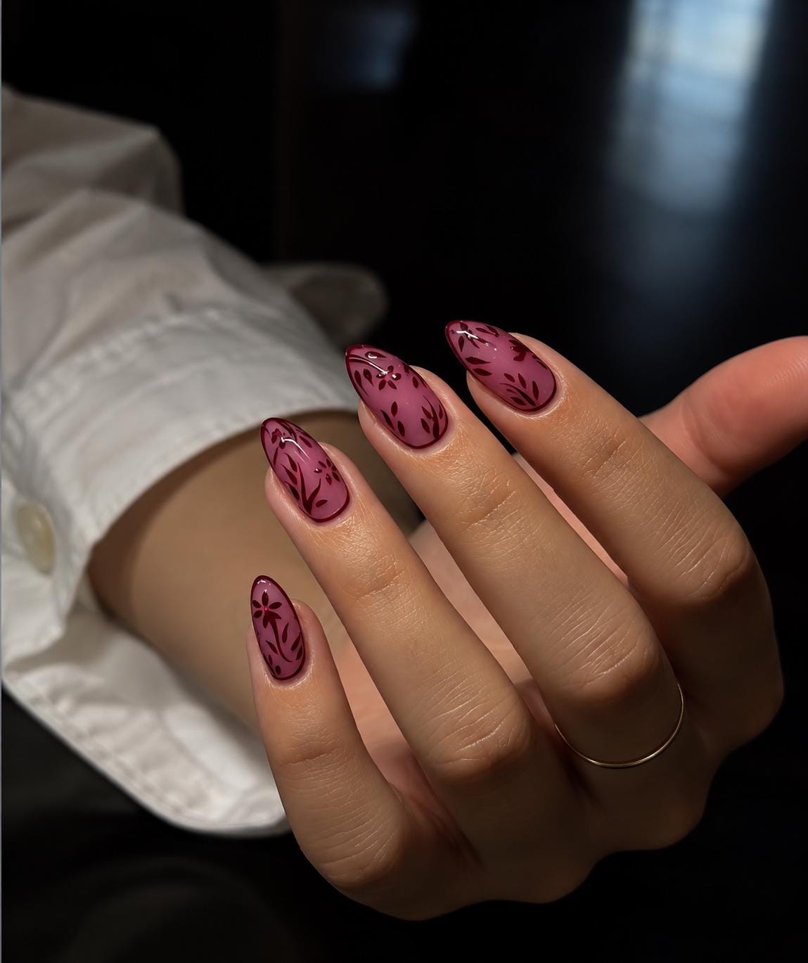 Rosy Burgundy Floral Press On Nails