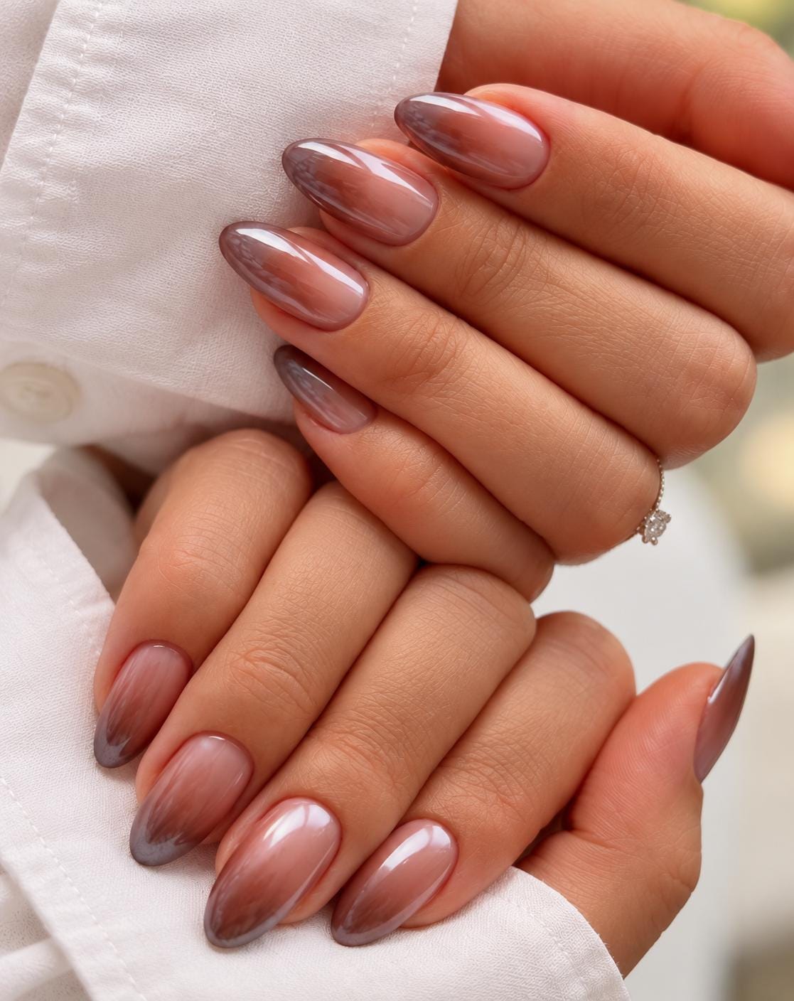 Rosy Nude and Chocolate Brown Ombré Chrome Nail Set
