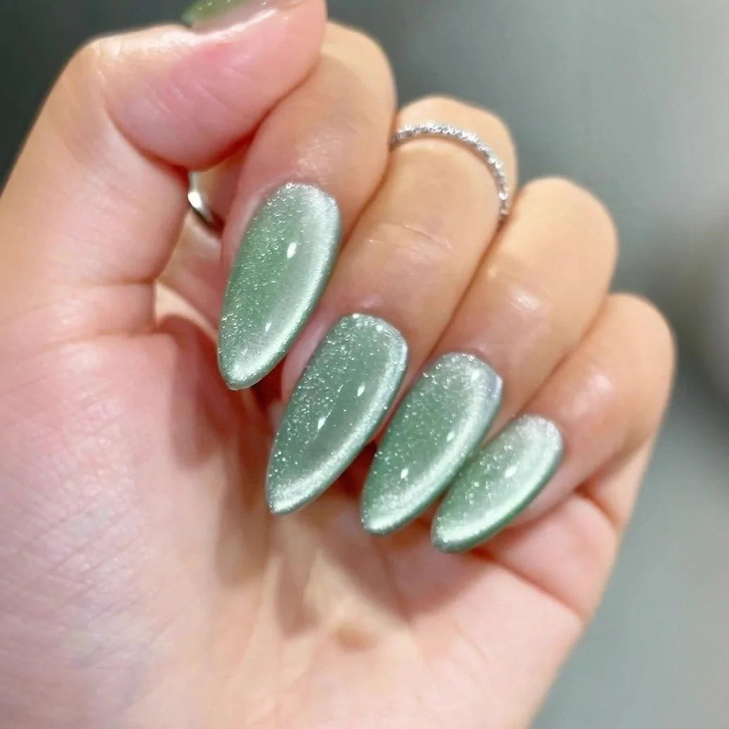Sage Green Cat Eye Shimmer Nail Set