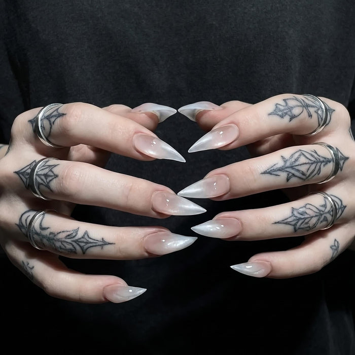 Sheer Blush Nude Press On Nails With Milky White Tips