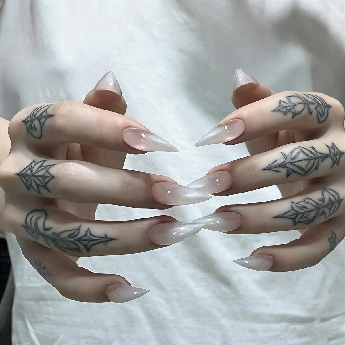 Sheer Blush Nude Press On Nails With Milky White Tips