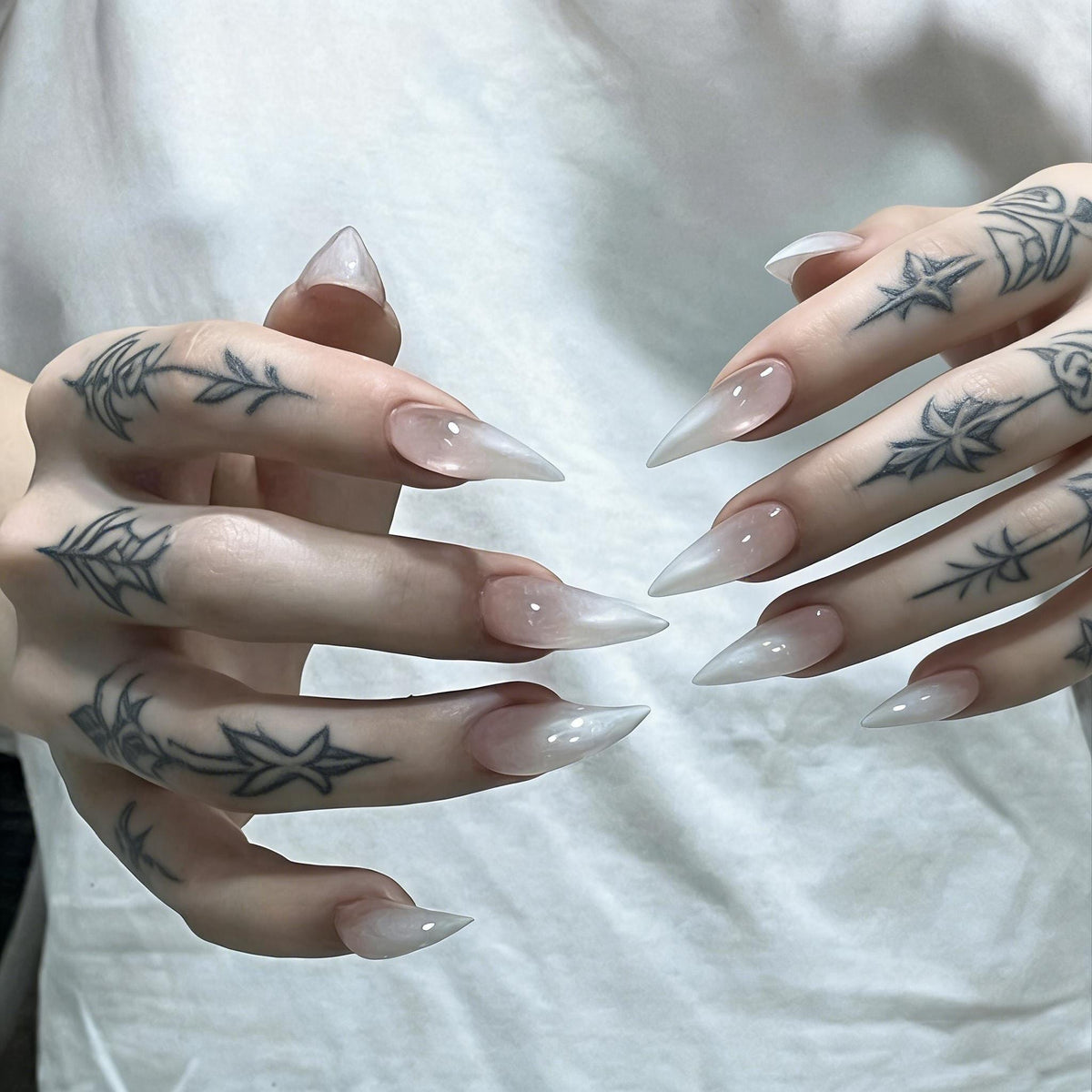 Sheer Blush Nude Press On Nails With Milky White Tips
