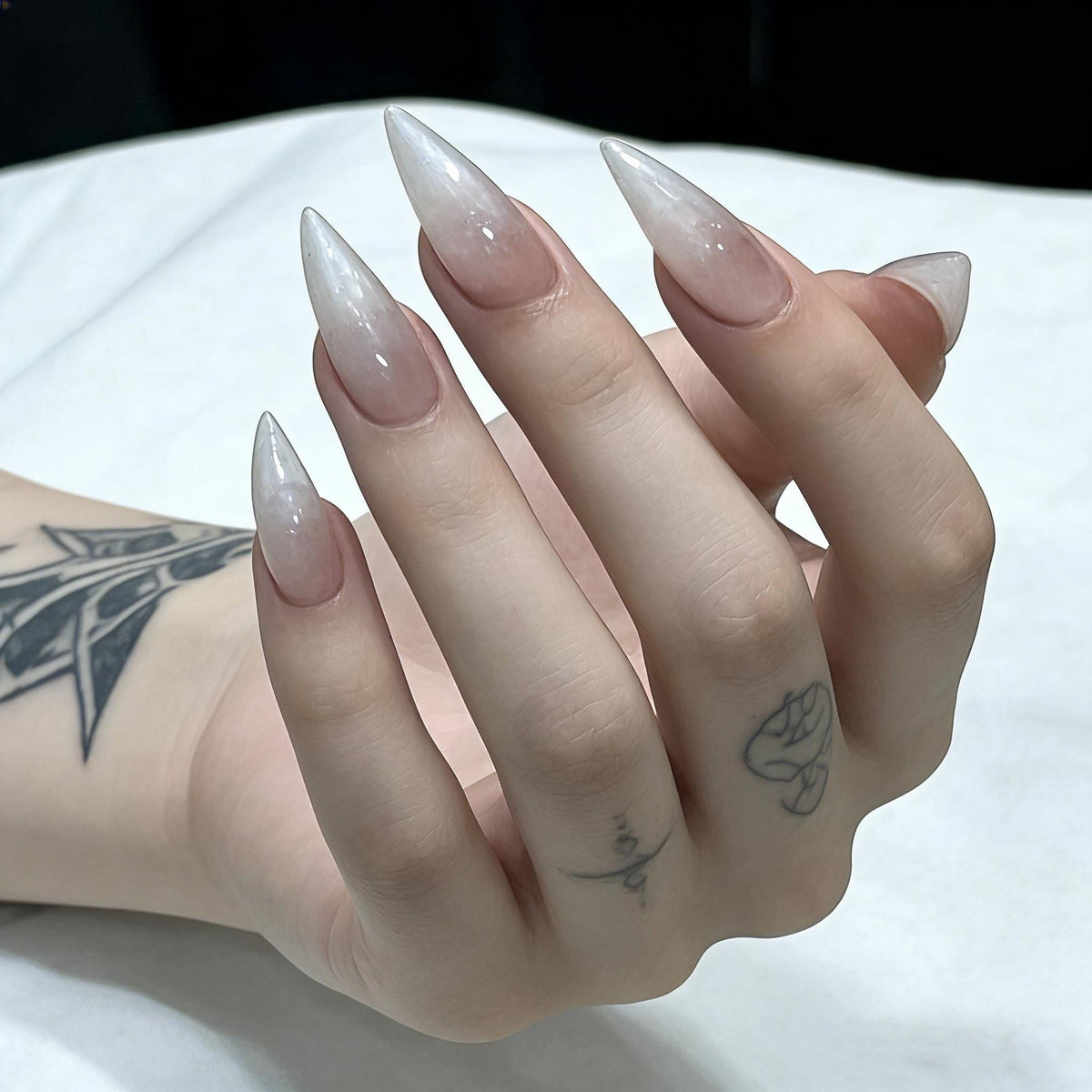 Sheer Blush Nude Press On Nails With Milky White Tips