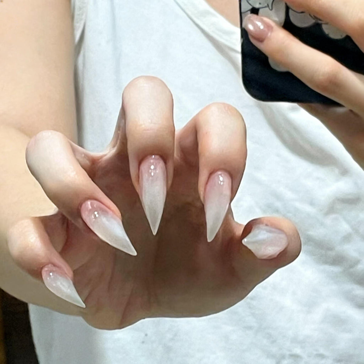 Sheer Blush Nude Press On Nails With Milky White Tips