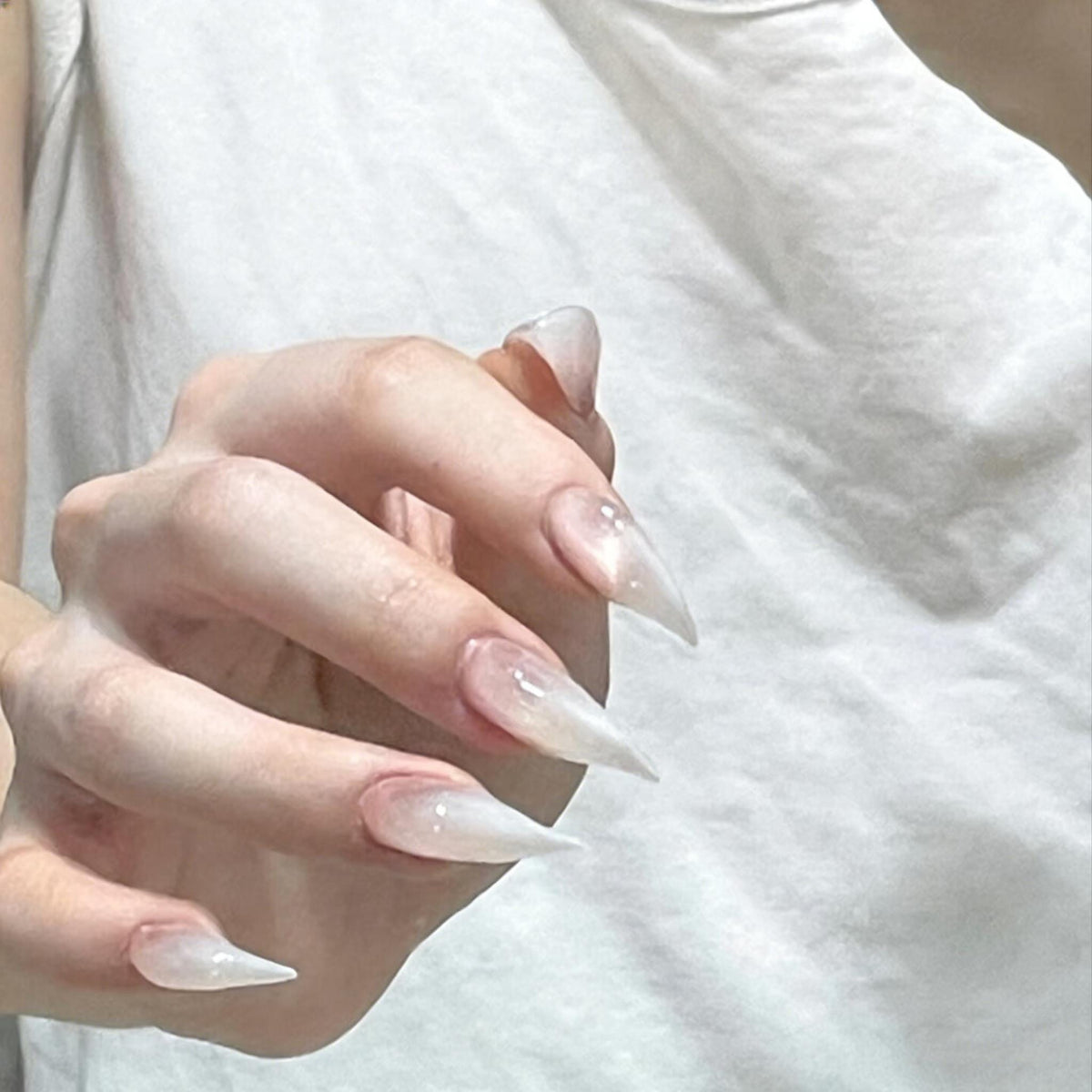 Sheer Blush Nude Press On Nails With Milky White Tips