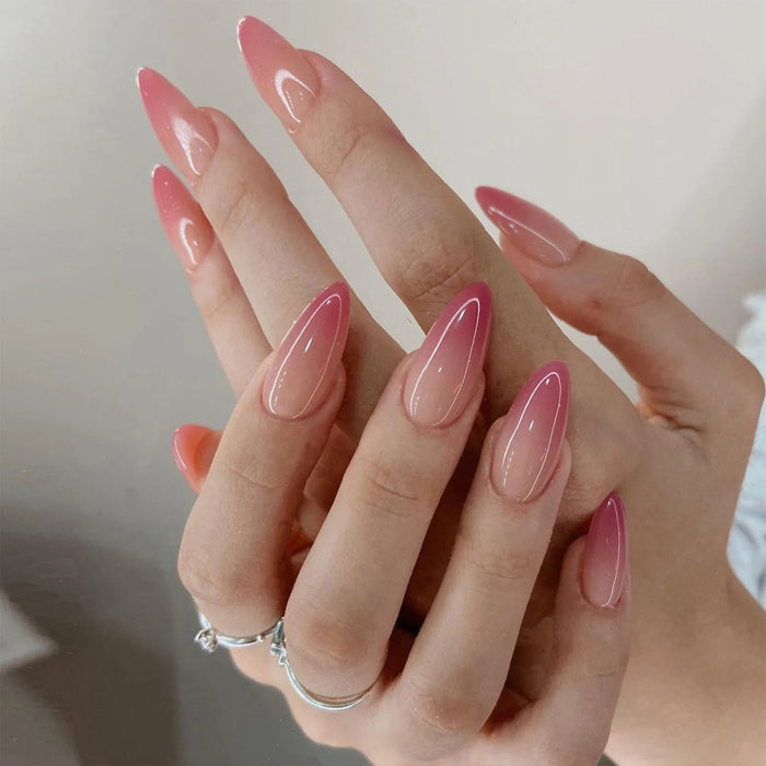 Sheer Blush Pink Ombre Press On Nails With Deep Pink Tips
