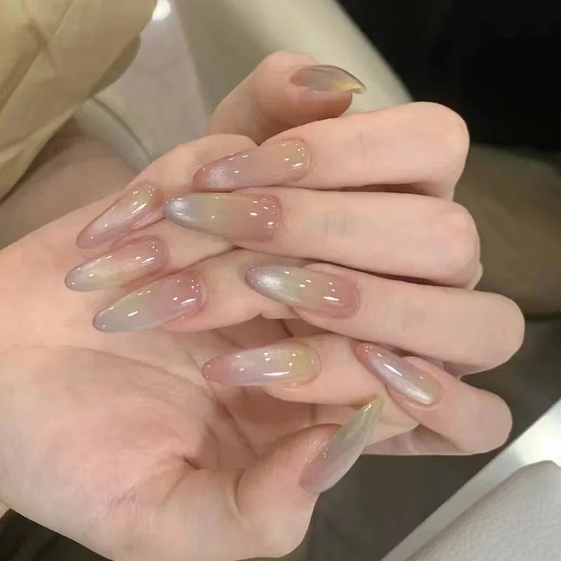Sheer Nude Pink Cat Eye Press On Nails