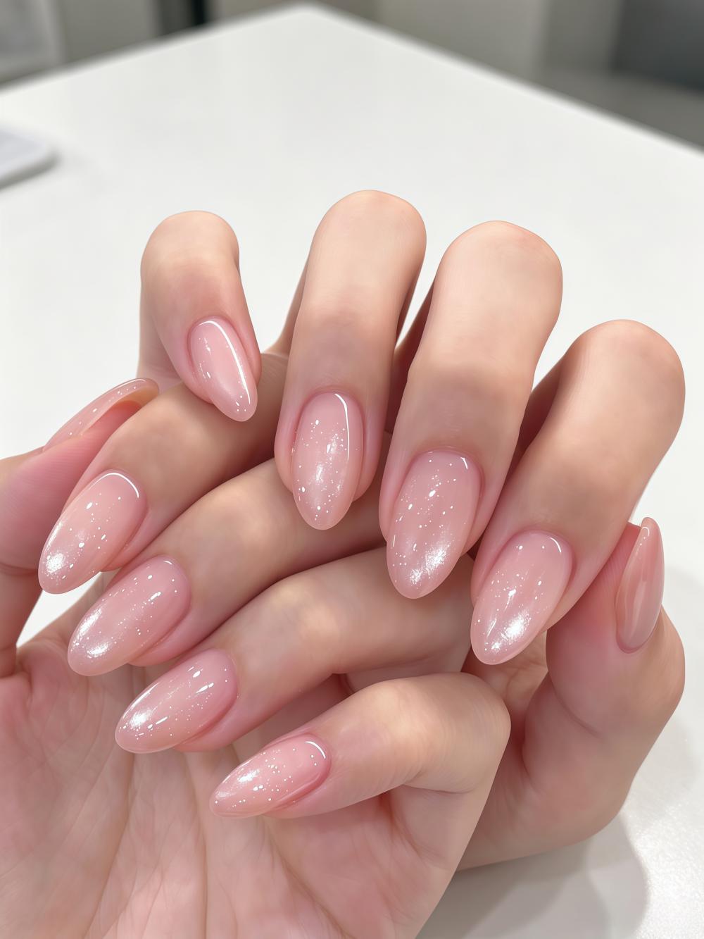 Sheer Nude Pink Shimmer Press On Nails