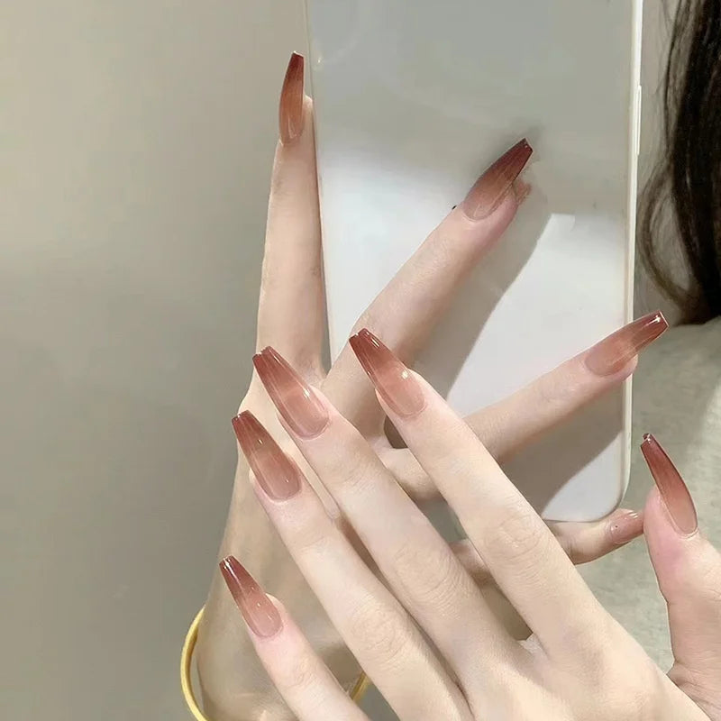 Sheer Nude Pink to Mocha Brown Ombre Nail Set