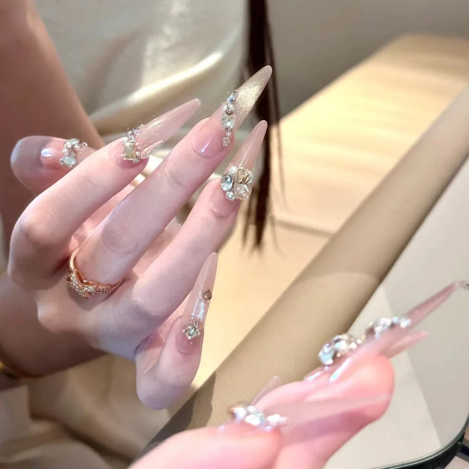 Sheer Pink and Nude Crystal Nail Set