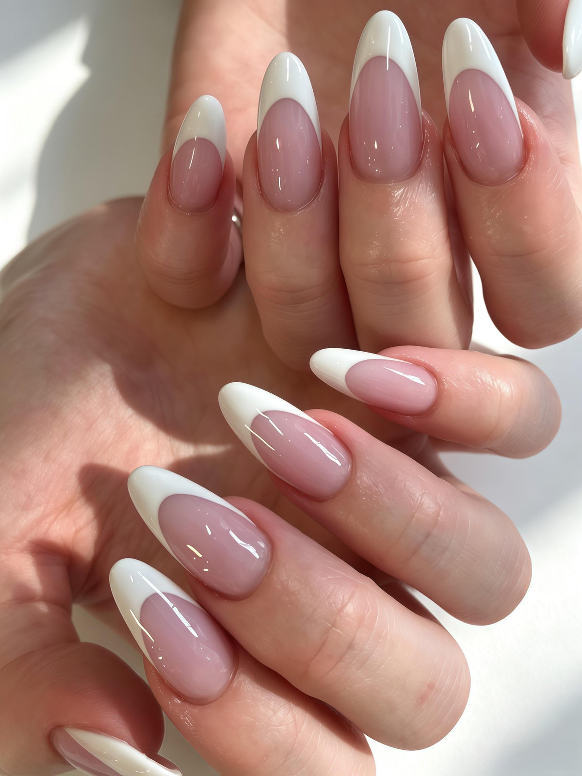 Sheer Pink and White French Tip Nail Set