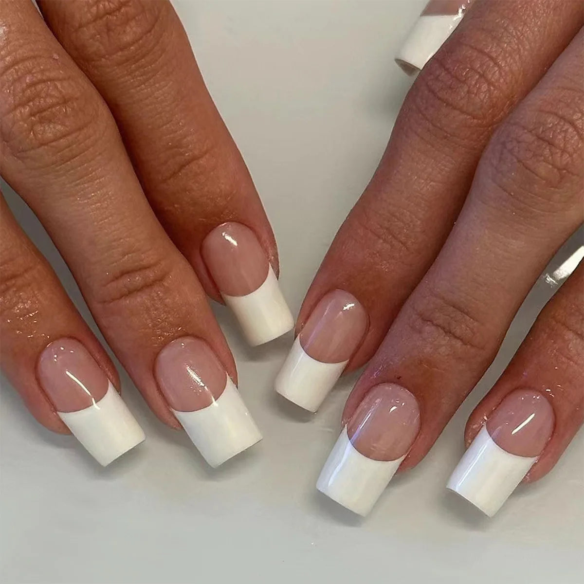 Sheer Pink and White French Tip Press-On Nails
