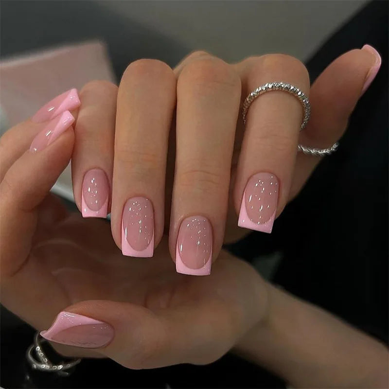 Sheer Pink French Tip Nails With Glossy Finish