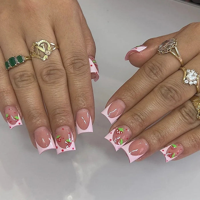 Sheer Pink Strawberry French Tip Press On Nail Set