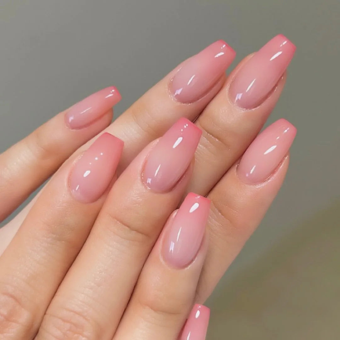 Soft Pink Glossy Cat-Eye Press On Nails