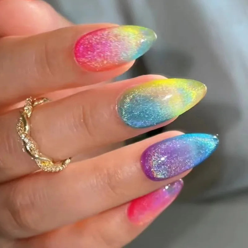 Sparkly Rainbow Ombre Press On Nails