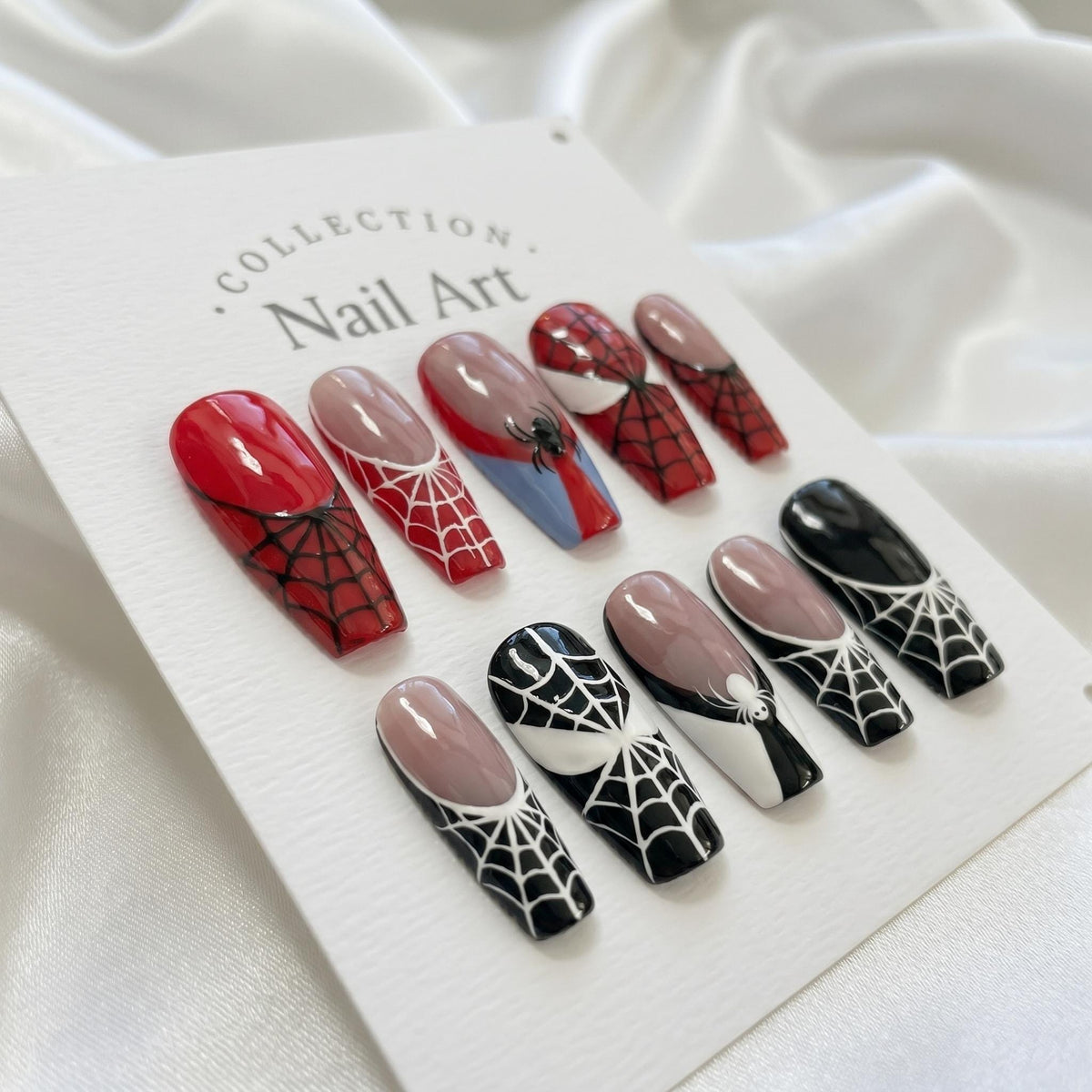 Spider-Man Web Press-On Nail Set in Red, Black, and Nude