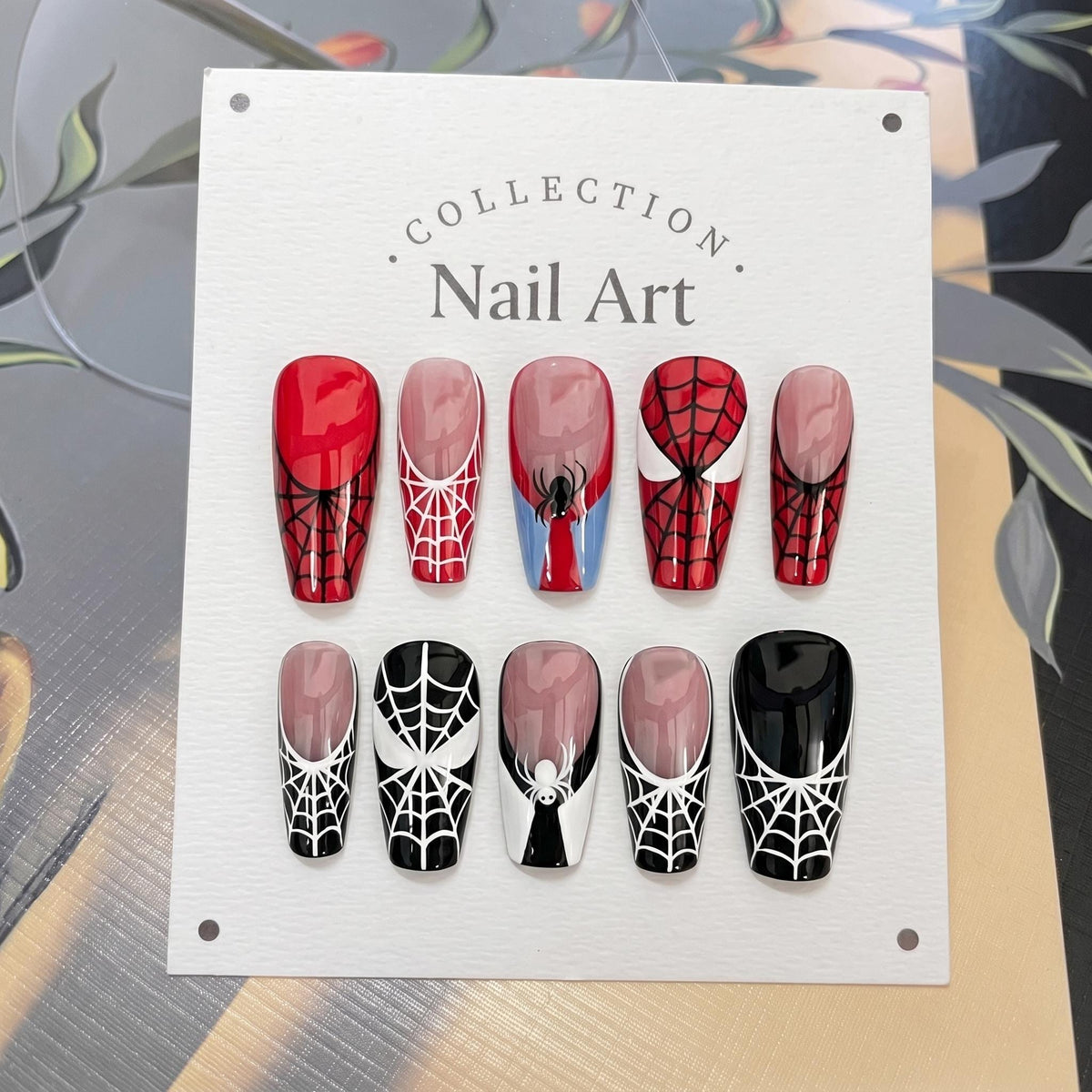 Spider-Man Web Press-On Nail Set in Red, Black, and Nude