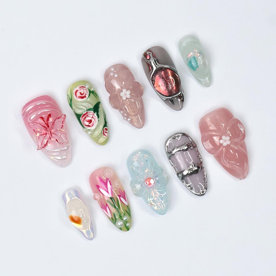 Spring Floral 3D Flower and Butterfly Nail Set