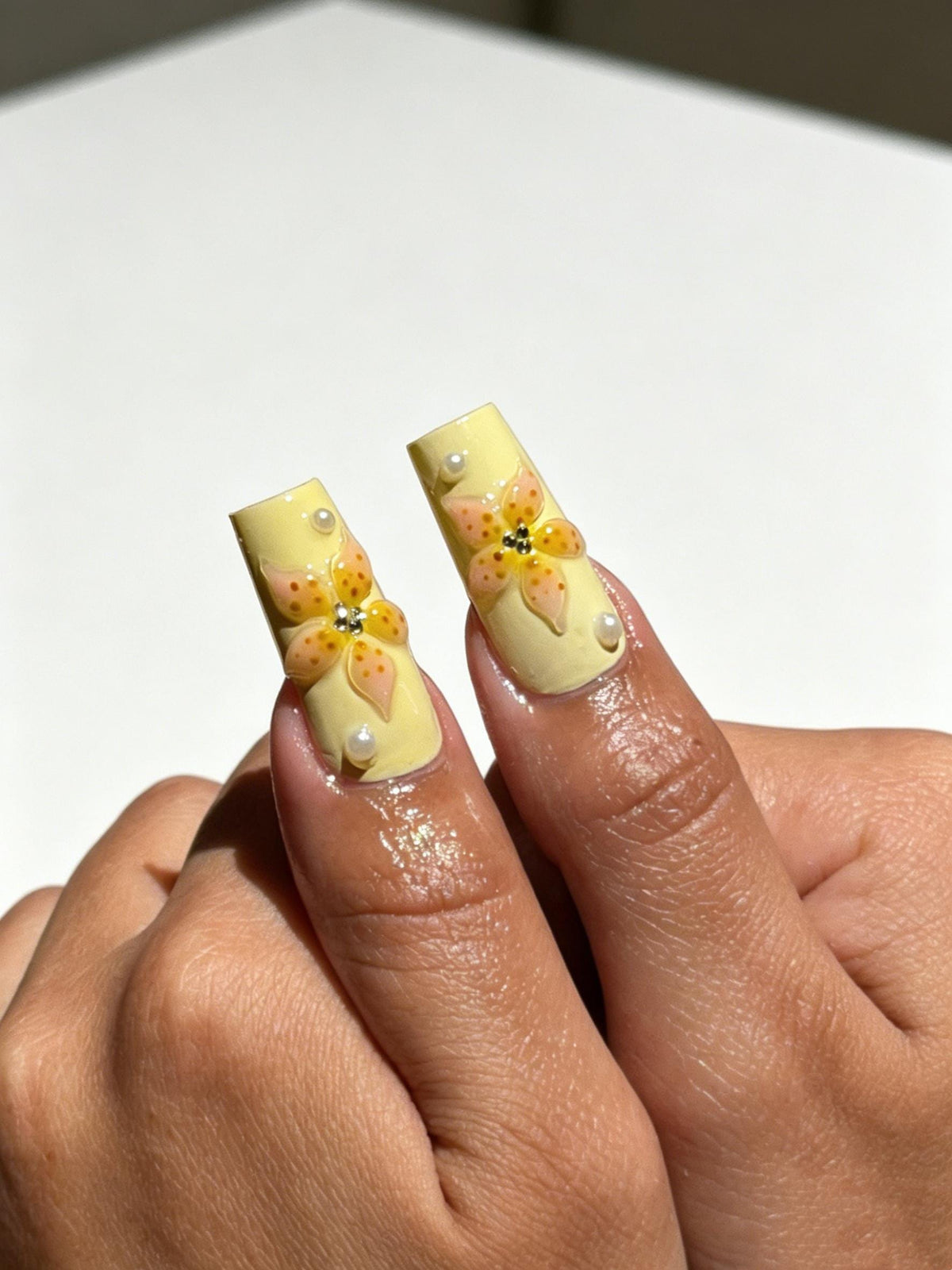 Spring Green, Yellow & Pink Polka Dot Flower Press On Nails
