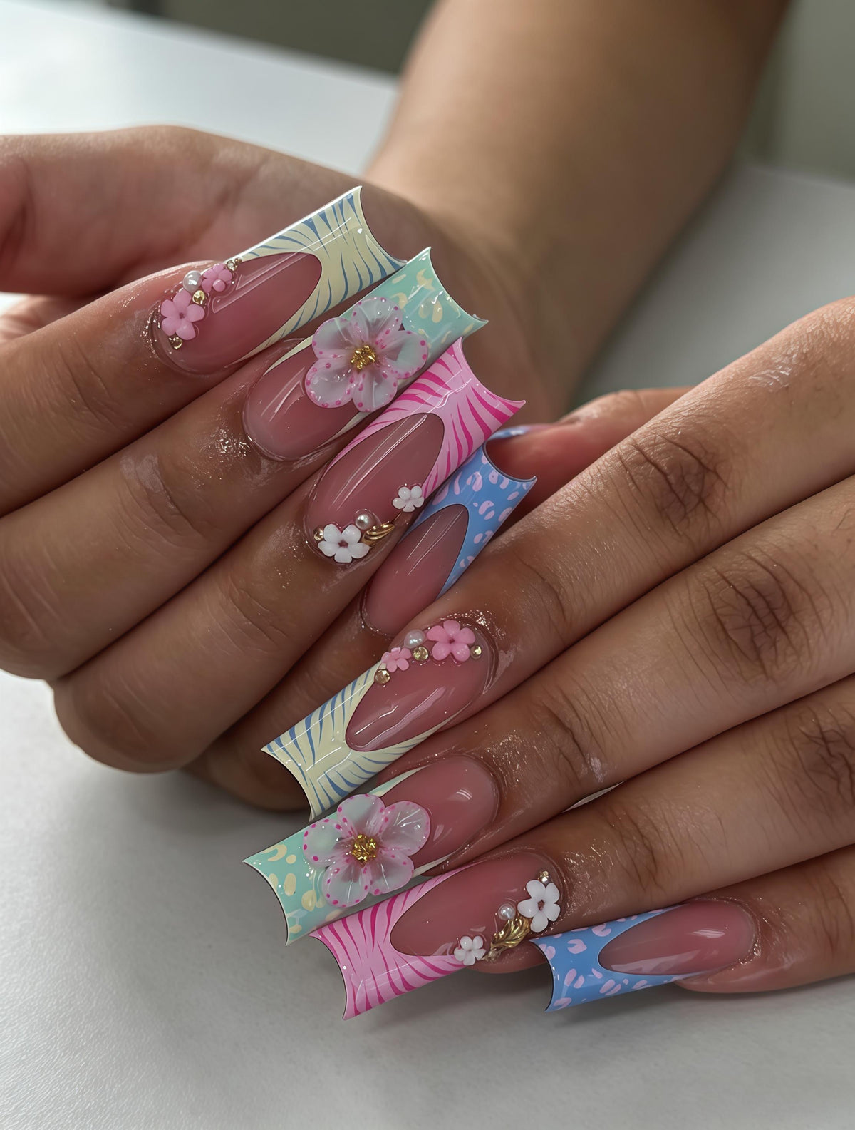Spring Pastel Floral 3D Flower Tip Nail Set