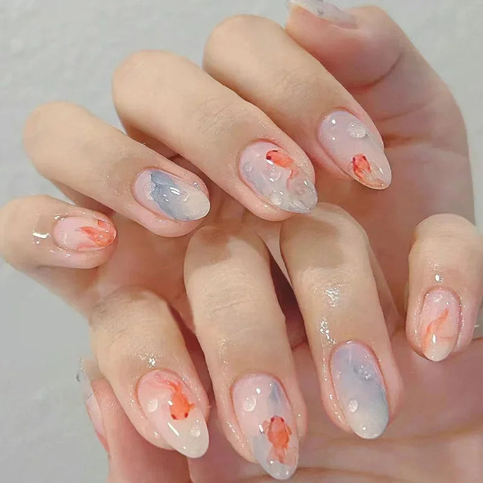 Summer Goldfish Press On Nails With 3D Bubble Details