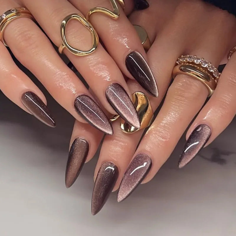 Taupe and Mauve Cat Eye Shimmer Nail Set