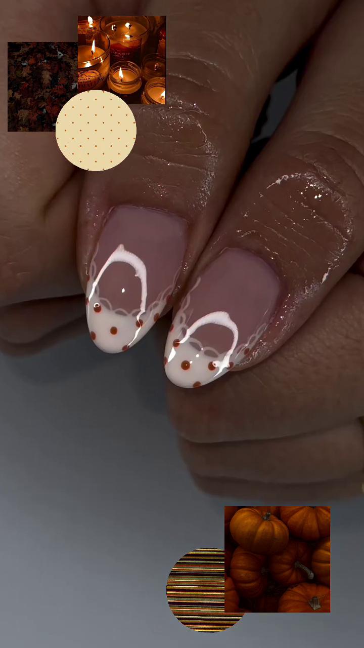Thanksgiving Pumpkin French Tip Nail Set With Stripes and Gold-Tone Charms
