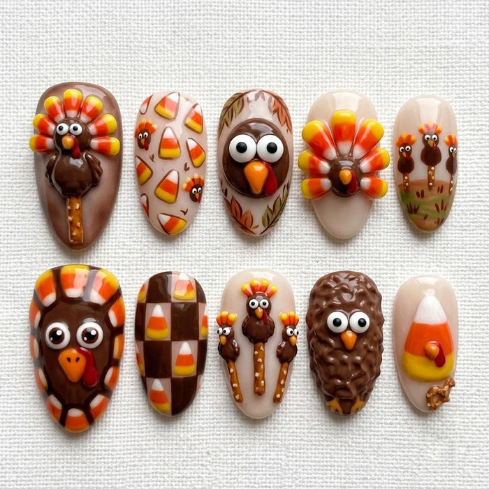 Thanksgiving Turkey and Candy Corn Press-On Nail Set
