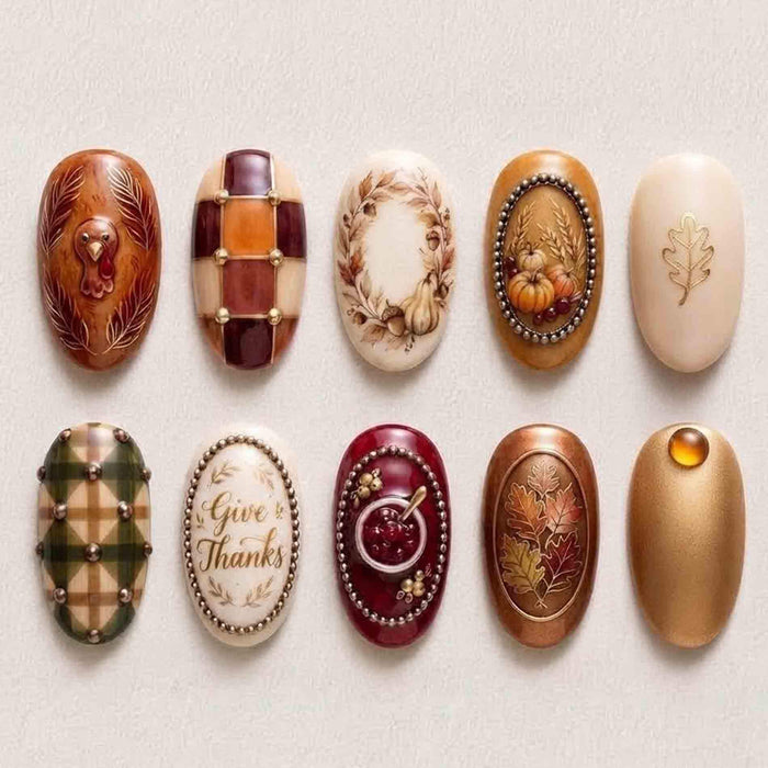 Thanksgiving Turkey, Plaid, Pumpkin and Harvest Press On Nail Set